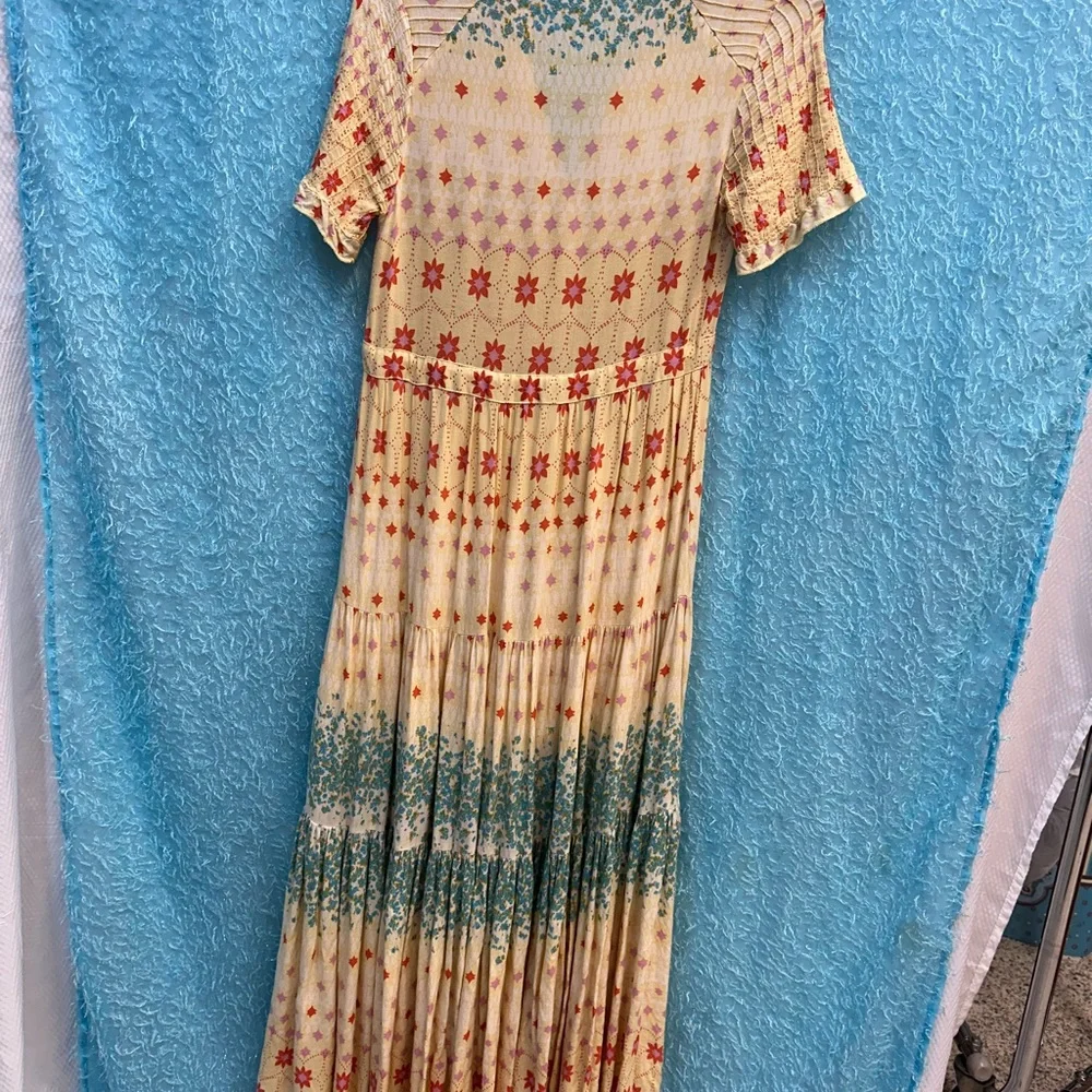 Free People Floral Maxi Dress in Cream and Blue